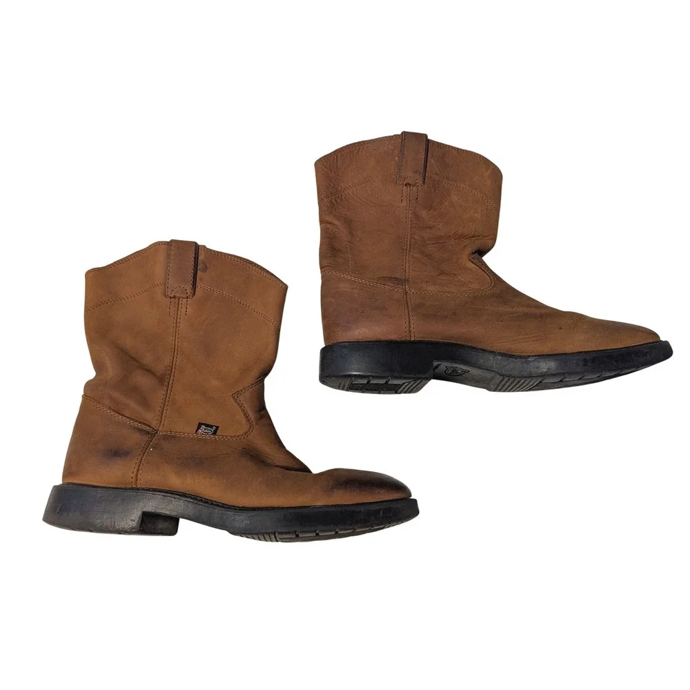 Justin Kids Sz 5.5D Aged Bark Work Boots Brown Leather Roper Cowboy Boots 4782Y